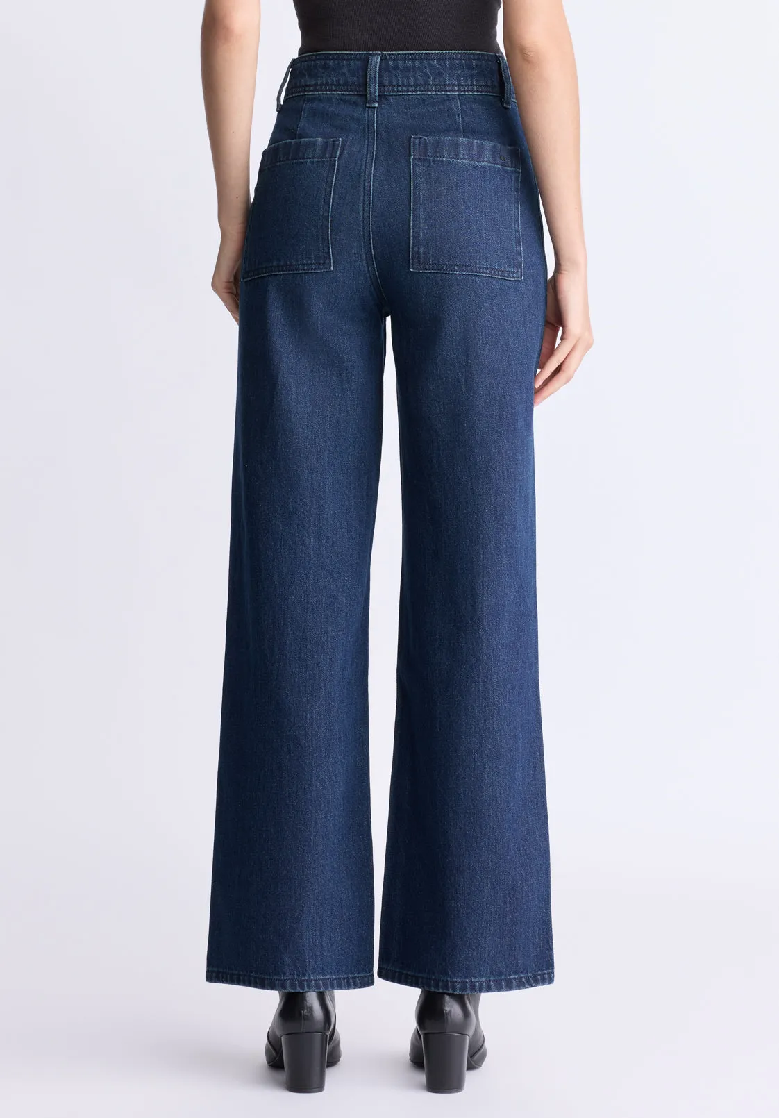 High Rise Wide Leg Adele Women's Jeans, Dark Rinse Wash - BL16013