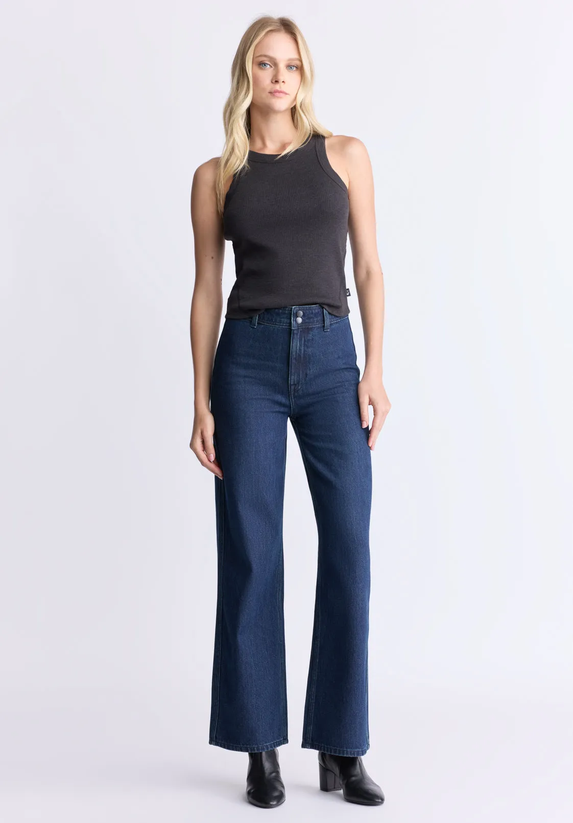 High Rise Wide Leg Adele Women's Jeans, Dark Rinse Wash - BL16013