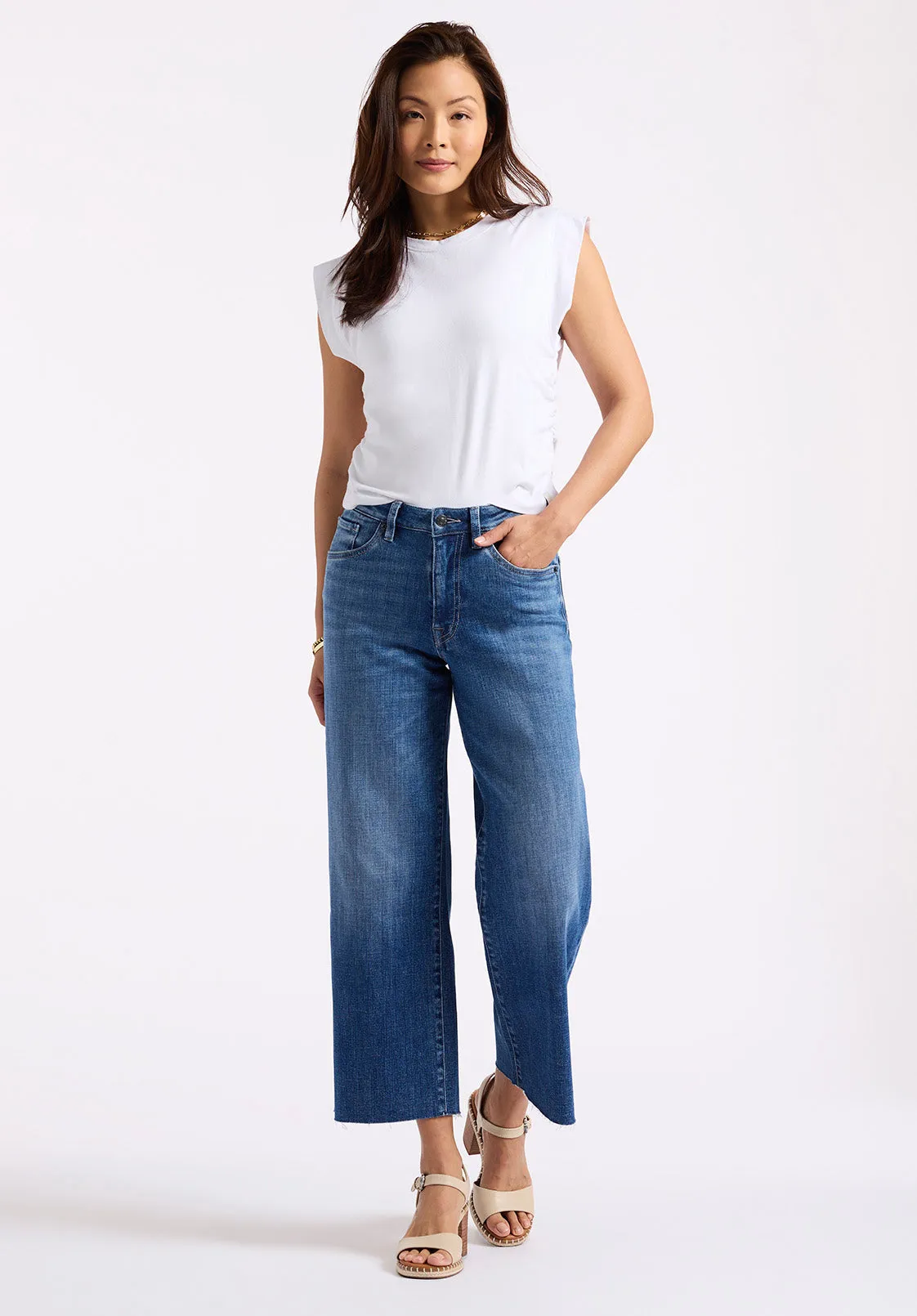 High Rise Wide Leg Cropped Addison Women's Jeans, Indigo Sanded - BL16069