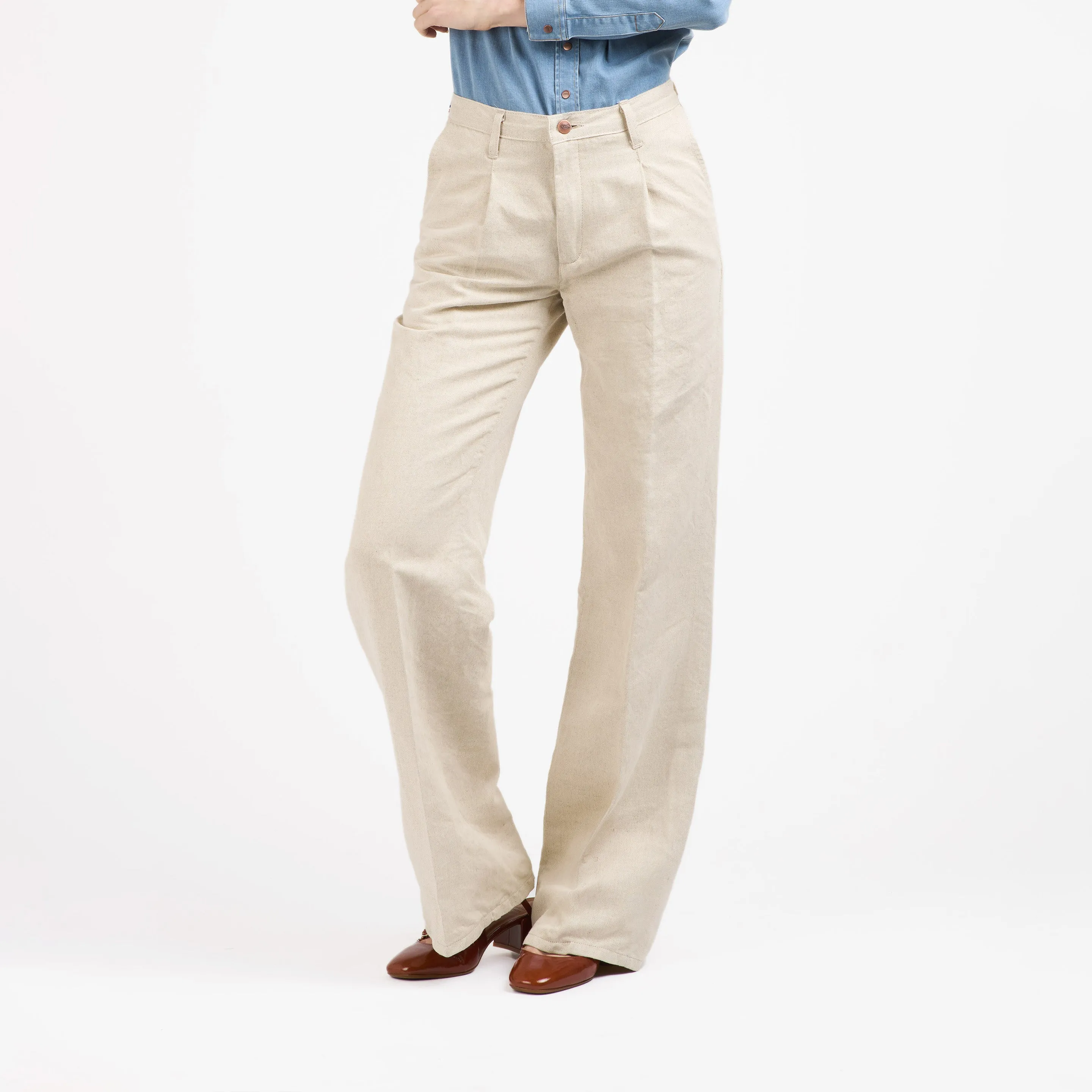 High-waisted straight women's pants Natural Hemp - Gabi