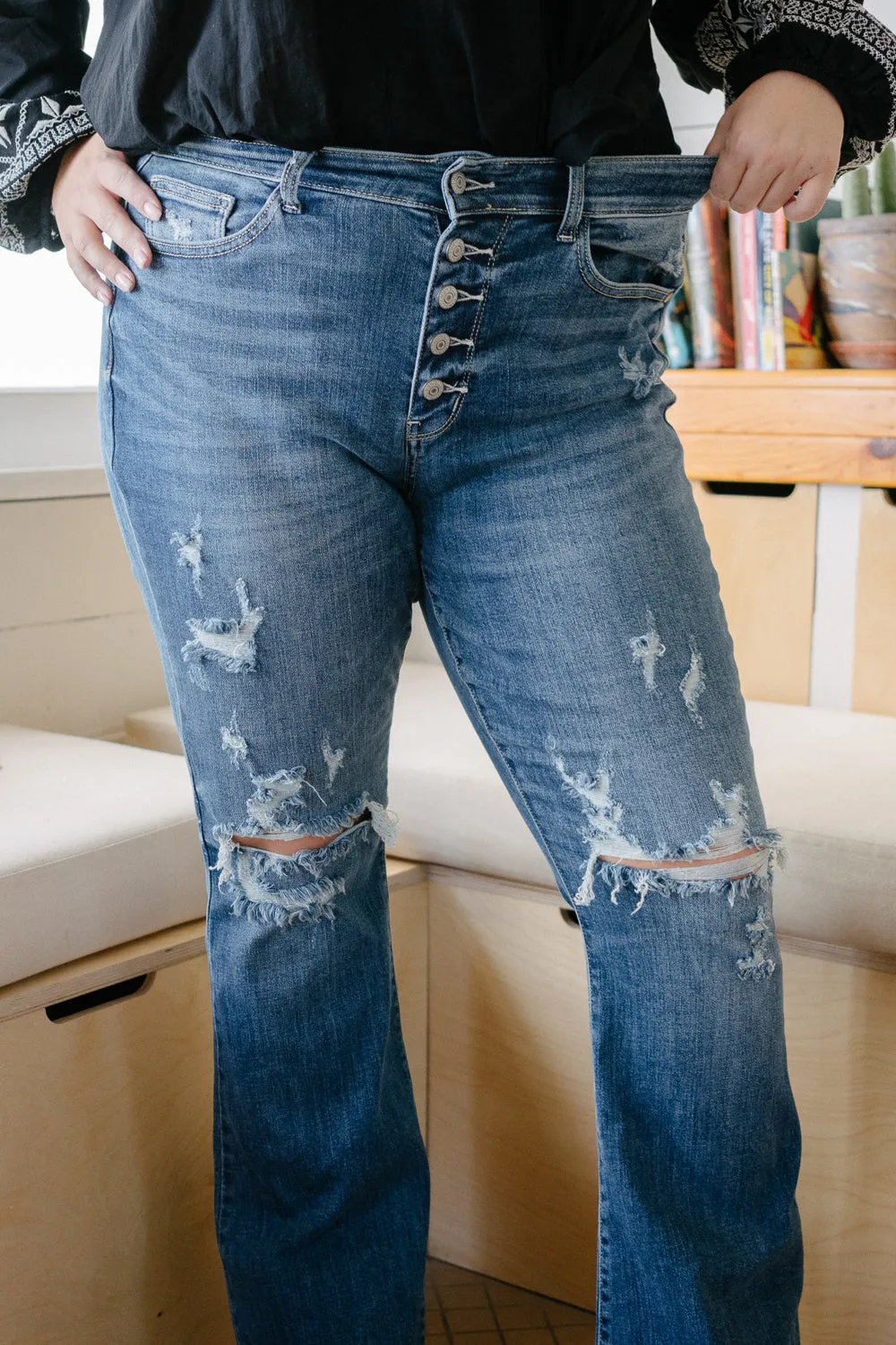 Judith Button Fly Trouser Flare Jeans - PLUS