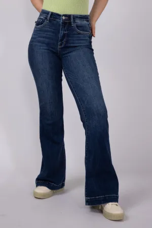 Judy Blue High Rise Dark Wash Trouser Flare Jeans for Women | 82637REG