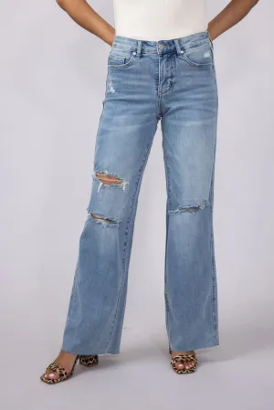 Judy Blue Mid Rise Ripped Wide Leg Jeans for Women | 88933REG