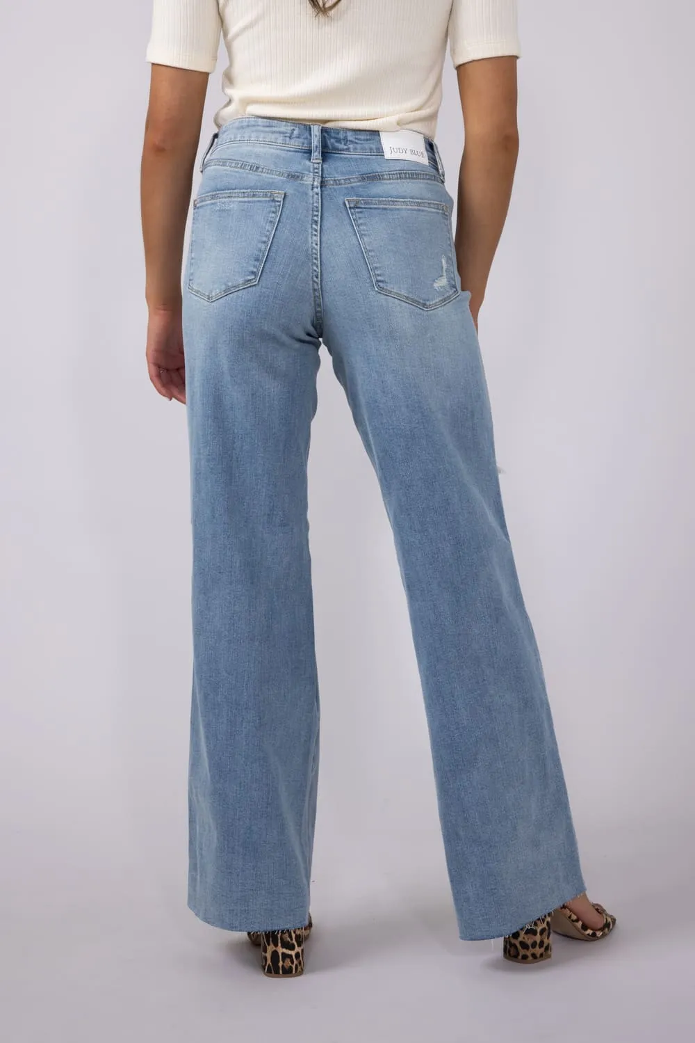 Judy Blue Mid Rise Ripped Wide Leg Jeans for Women | 88933REG
