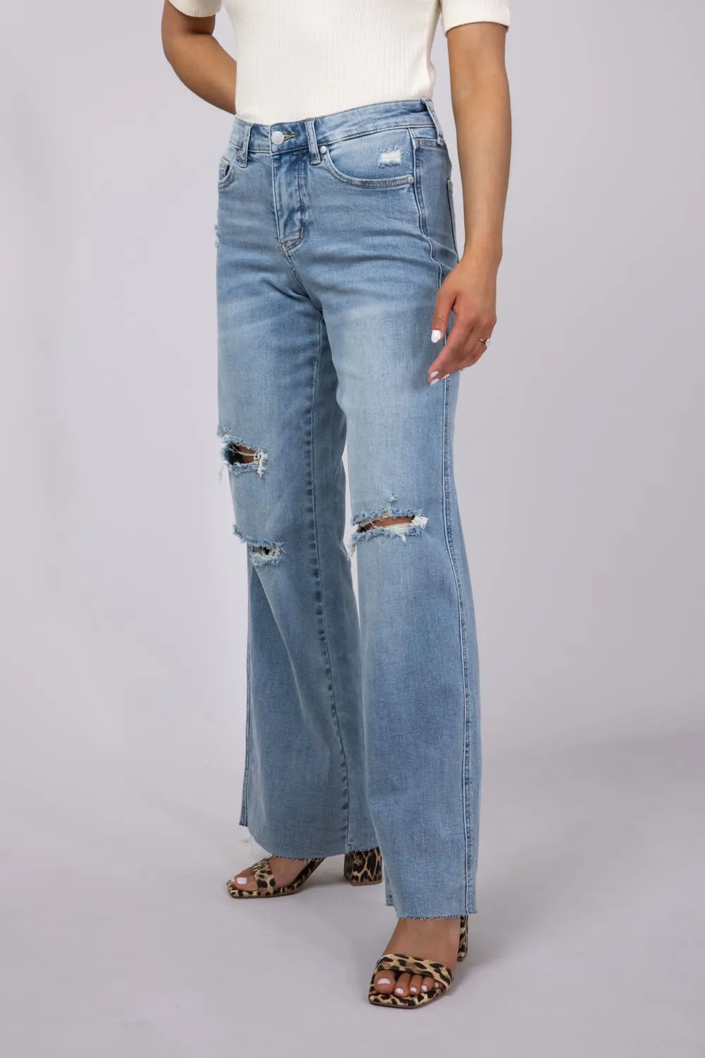 Judy Blue Mid Rise Ripped Wide Leg Jeans for Women | 88933REG