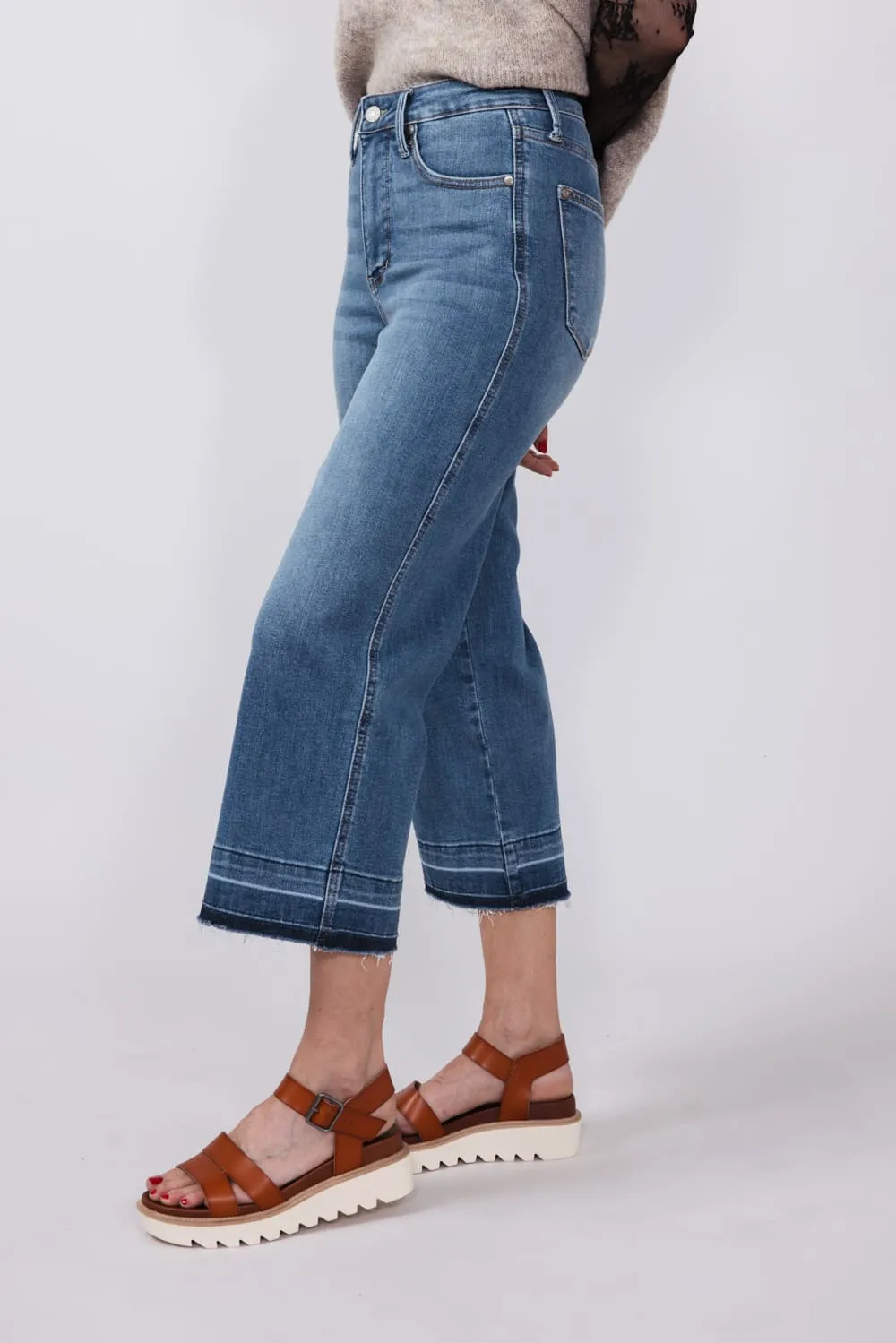 Judy Blue Tummy Control Crop Wide Leg Jeans for Women | 88875REG