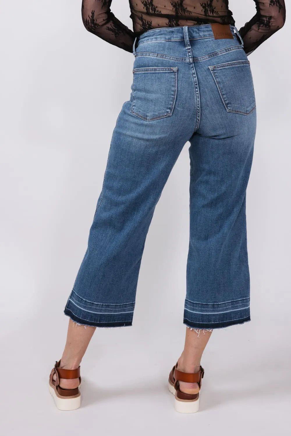 Judy Blue Tummy Control Crop Wide Leg Jeans for Women | 88875REG