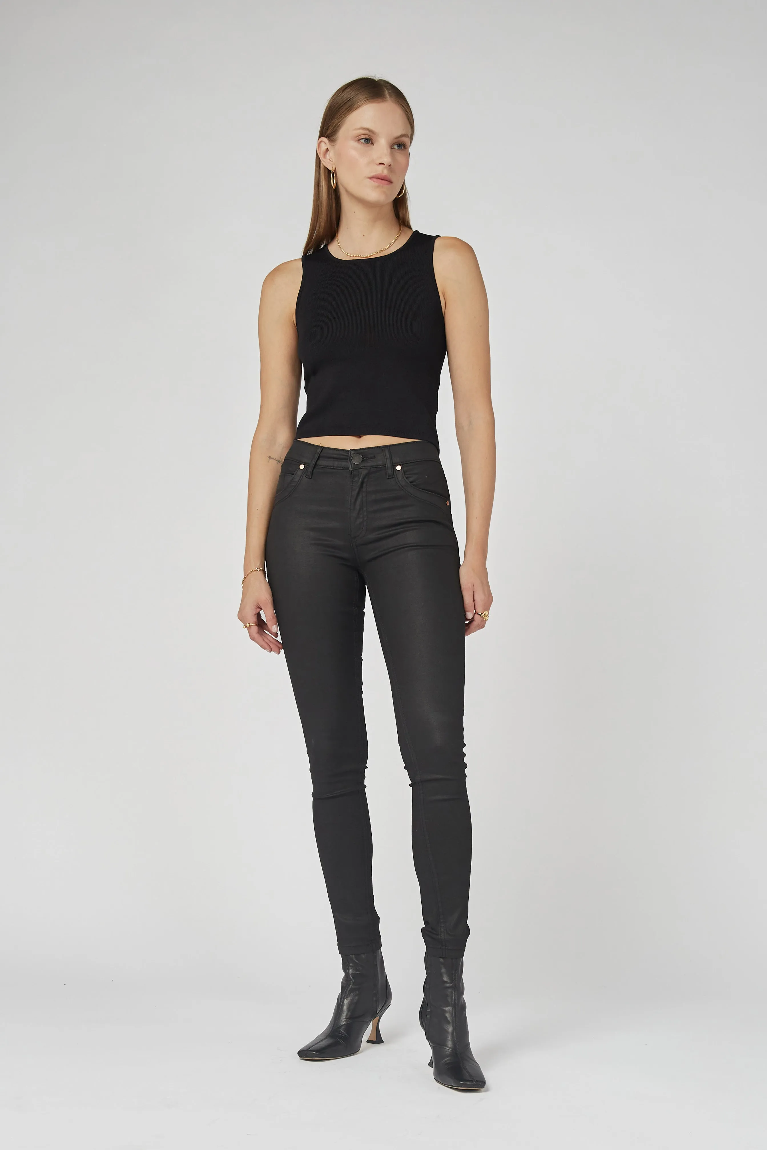 Lauren Mid Rise Coated Black Jeans