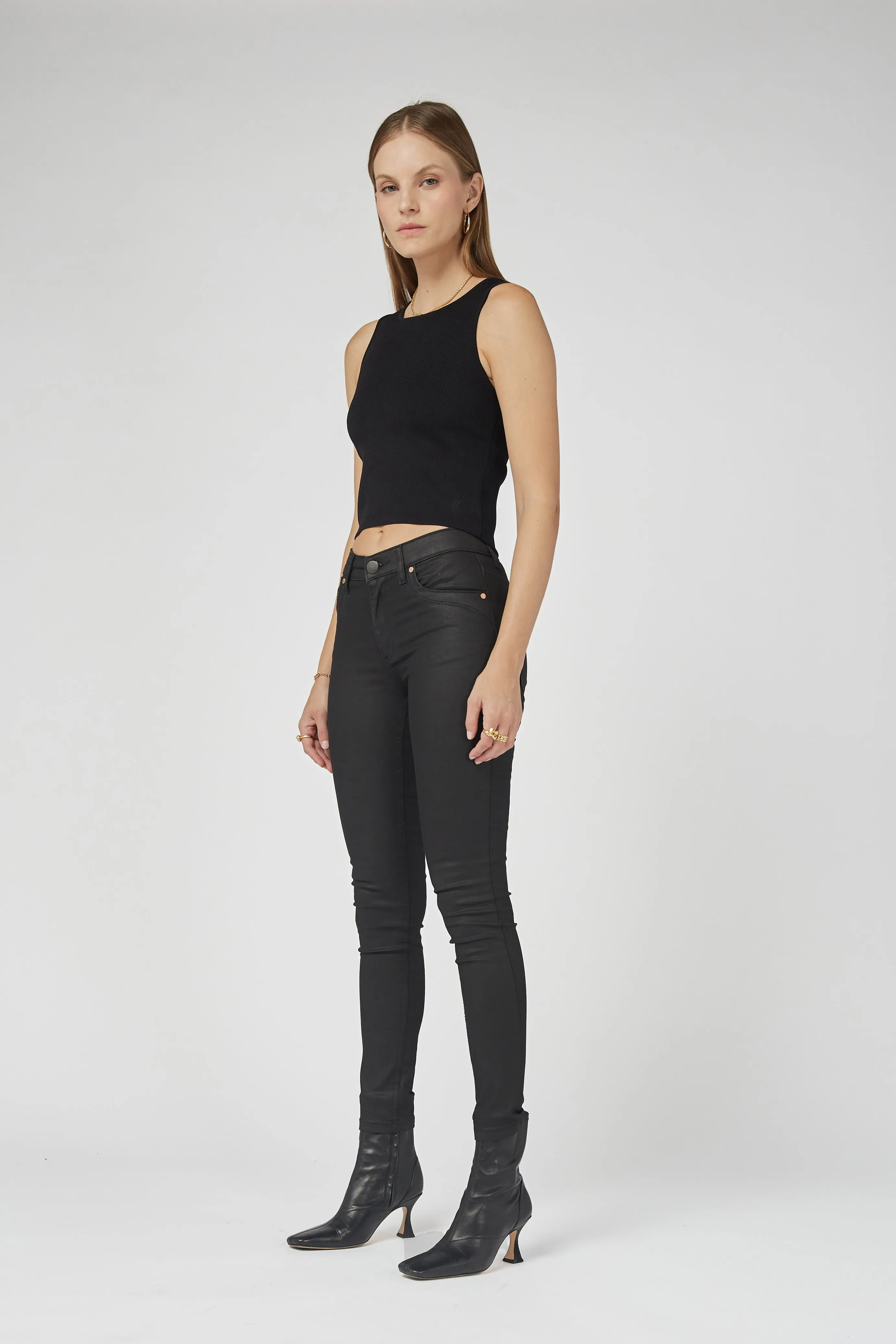 Lauren Mid Rise Coated Black Jeans