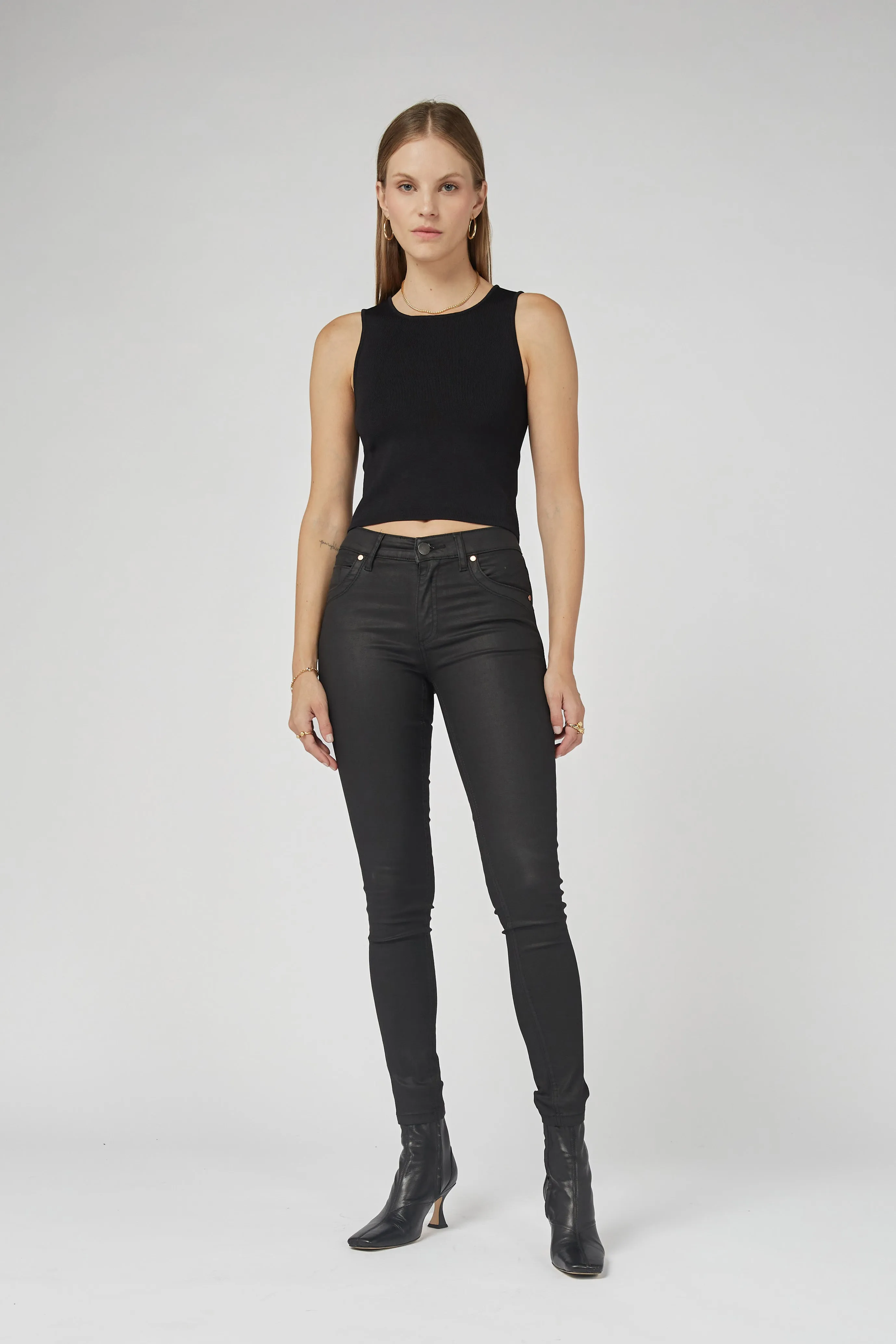 Lauren Mid Rise Coated Black Jeans