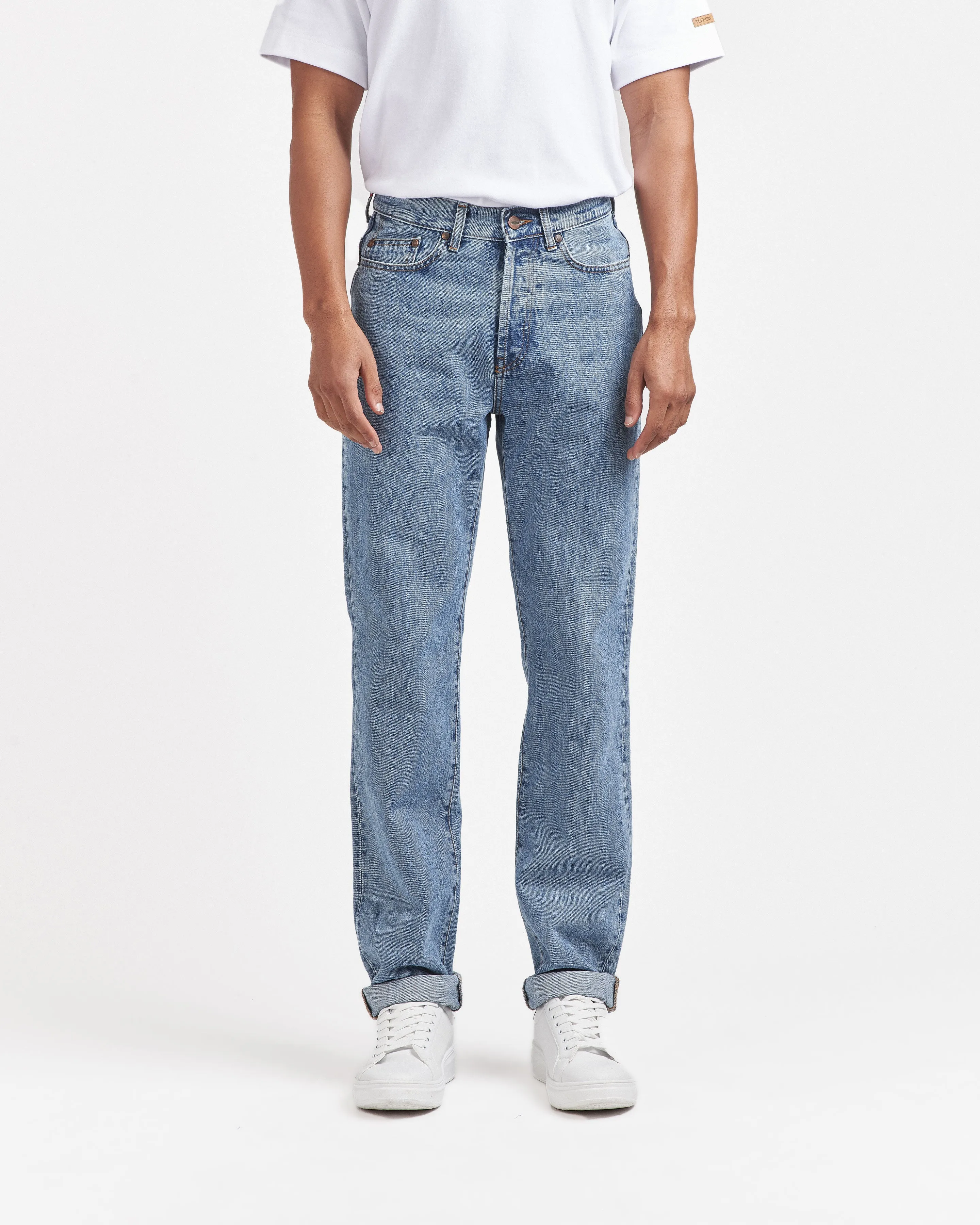 Light high waist straight men's jeans