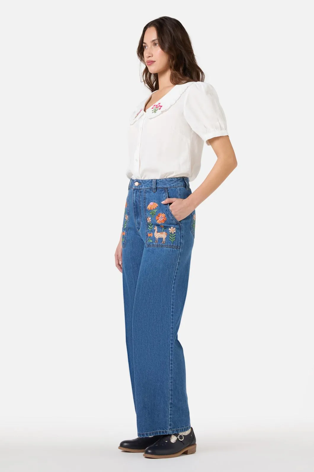 Llama Embroidered Denim Jean