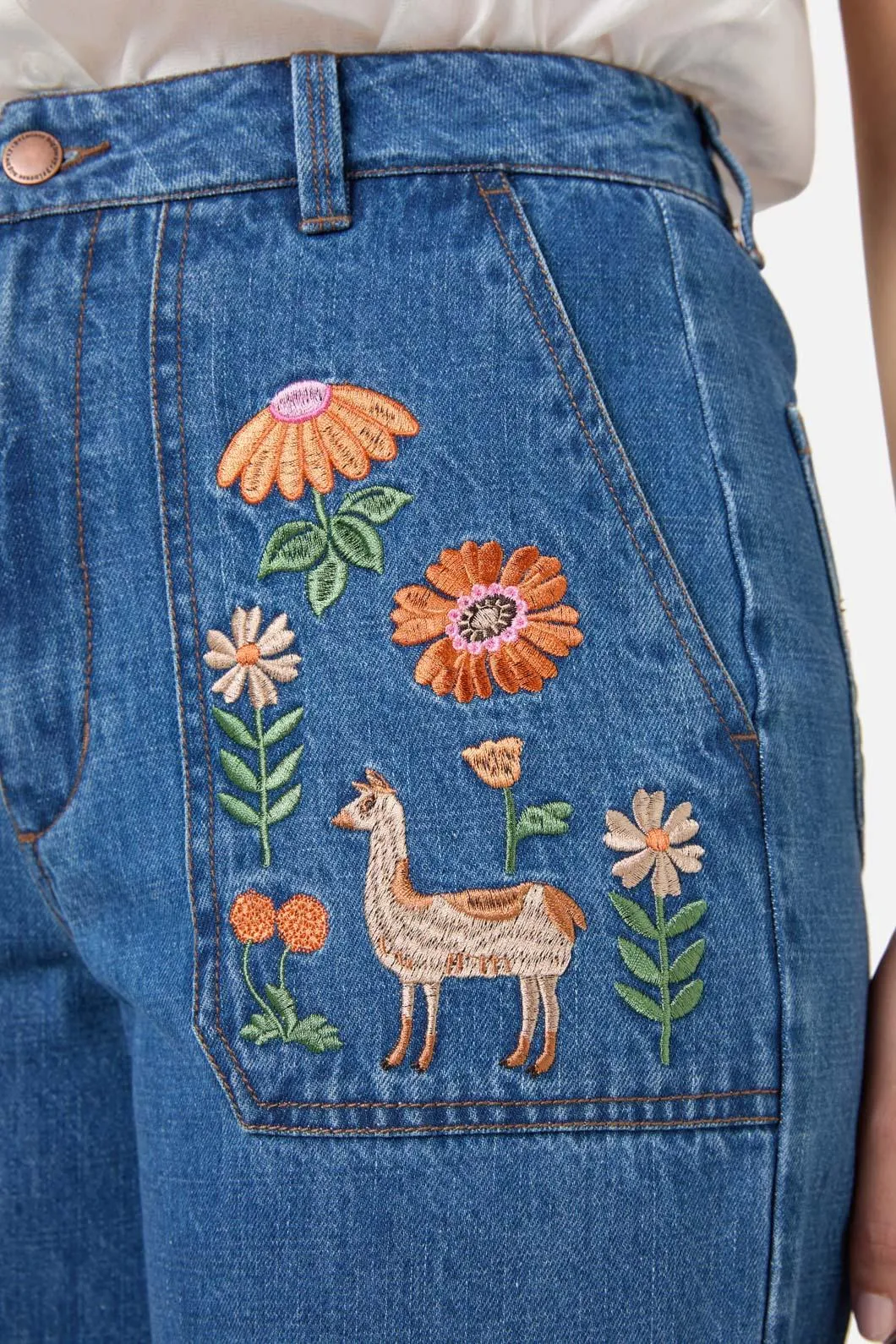 Llama Embroidered Denim Jean