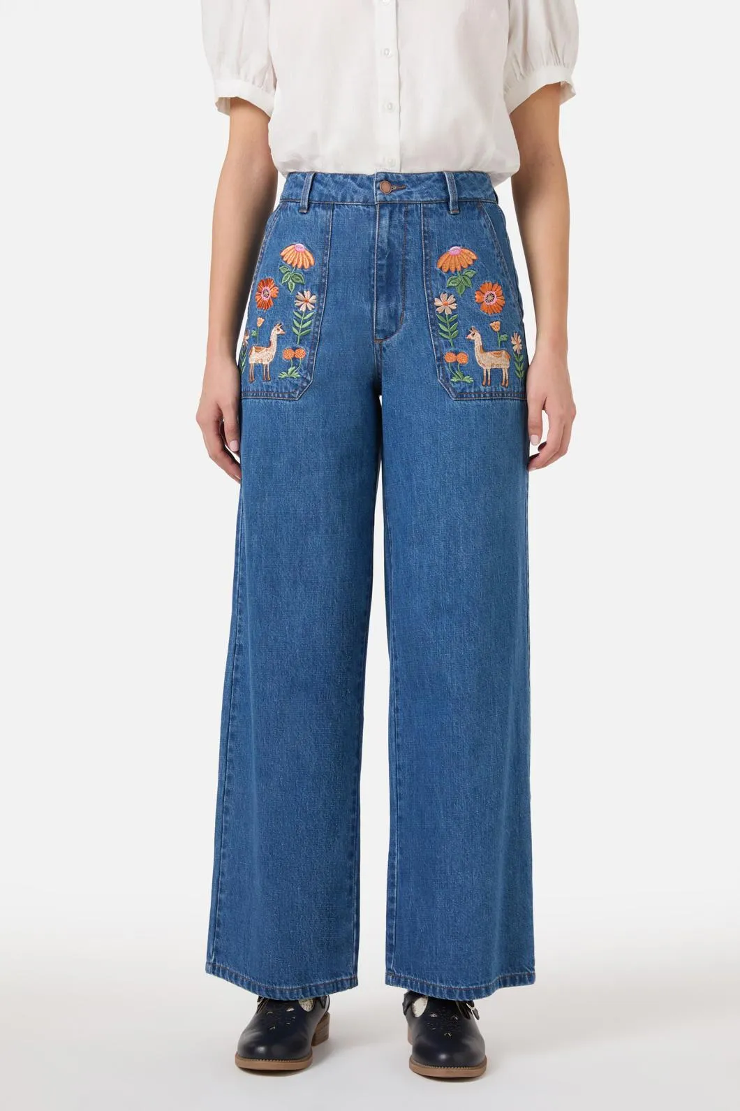 Llama Embroidered Denim Jean