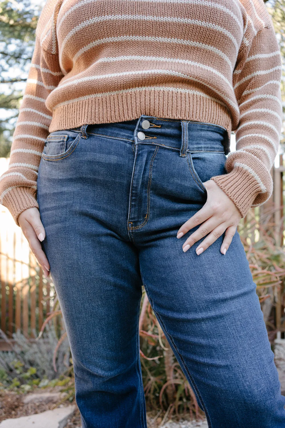 Madison High Rise Vintage Frayed Hem Bootcut Jeans - PLUS