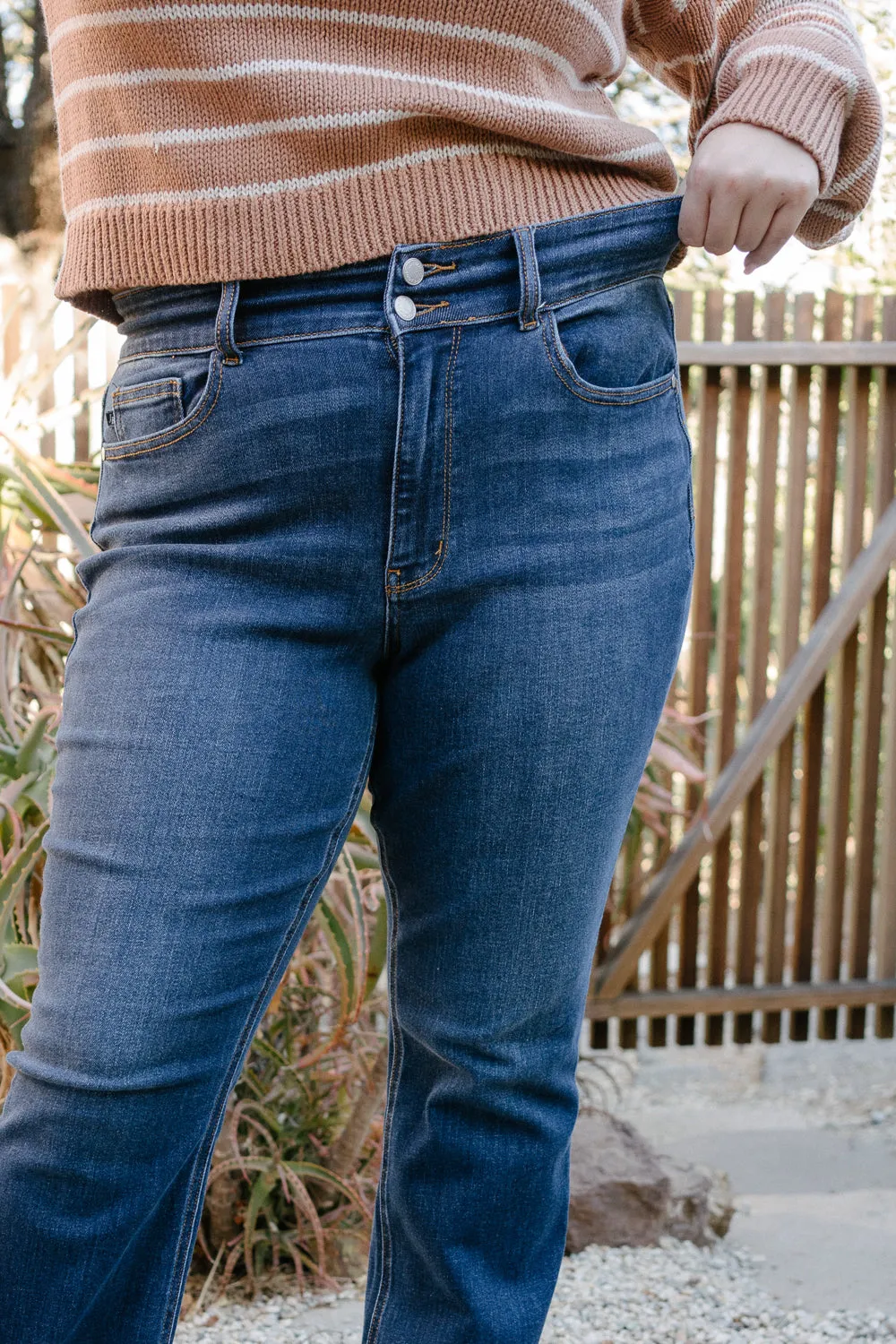 Madison High Rise Vintage Frayed Hem Bootcut Jeans - PLUS
