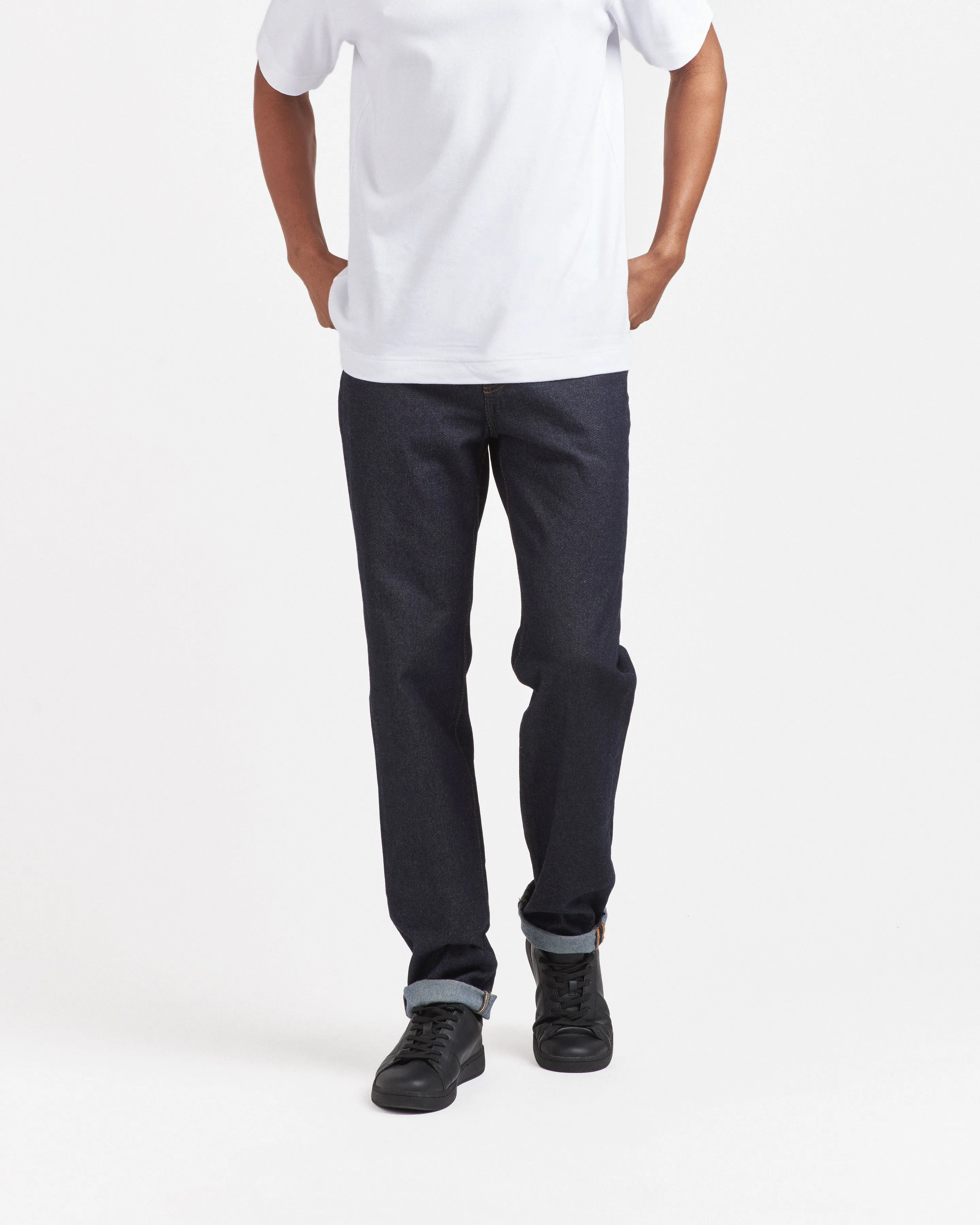 Men's raw high-waisted straight jeans