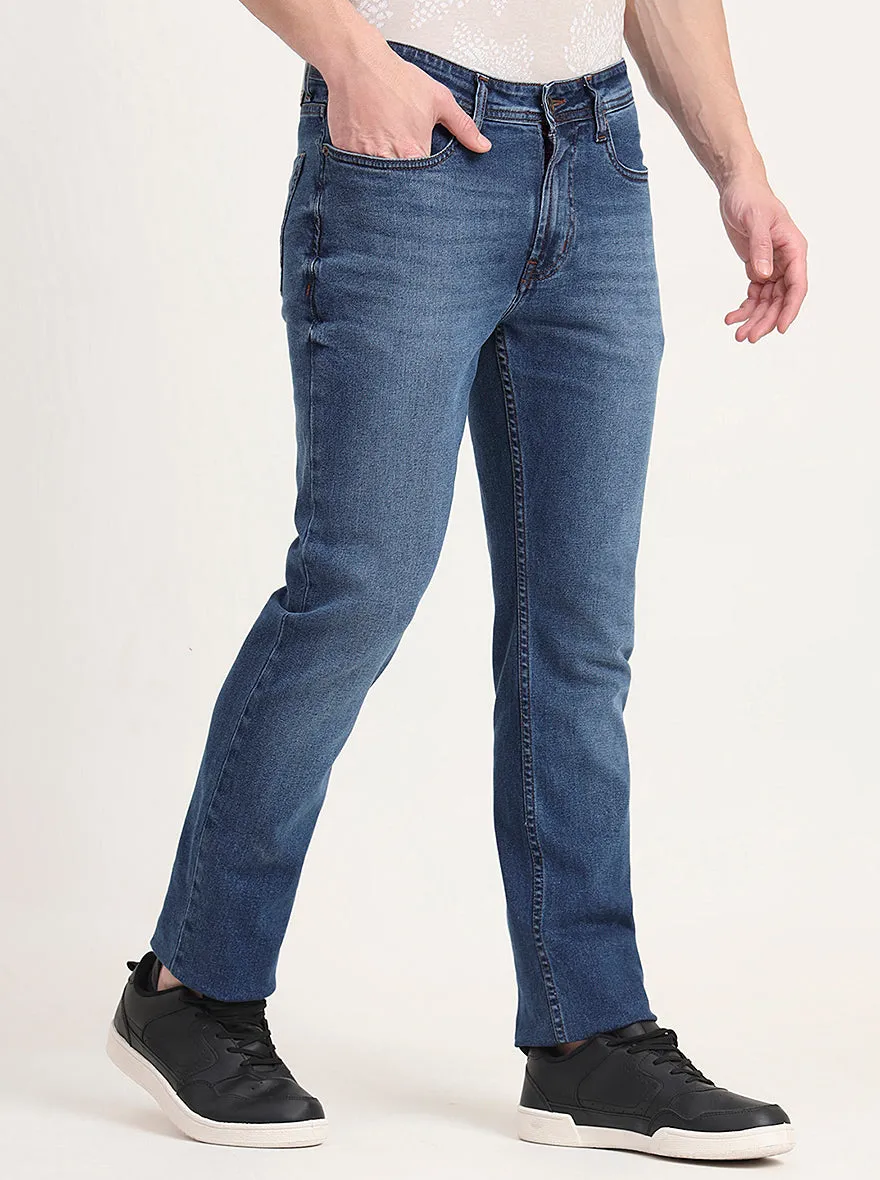 Mid Blue Washed Straight Fit Jeans | JadeBlue