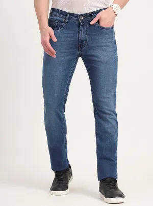 Mid Blue Washed Straight Fit Jeans | JadeBlue