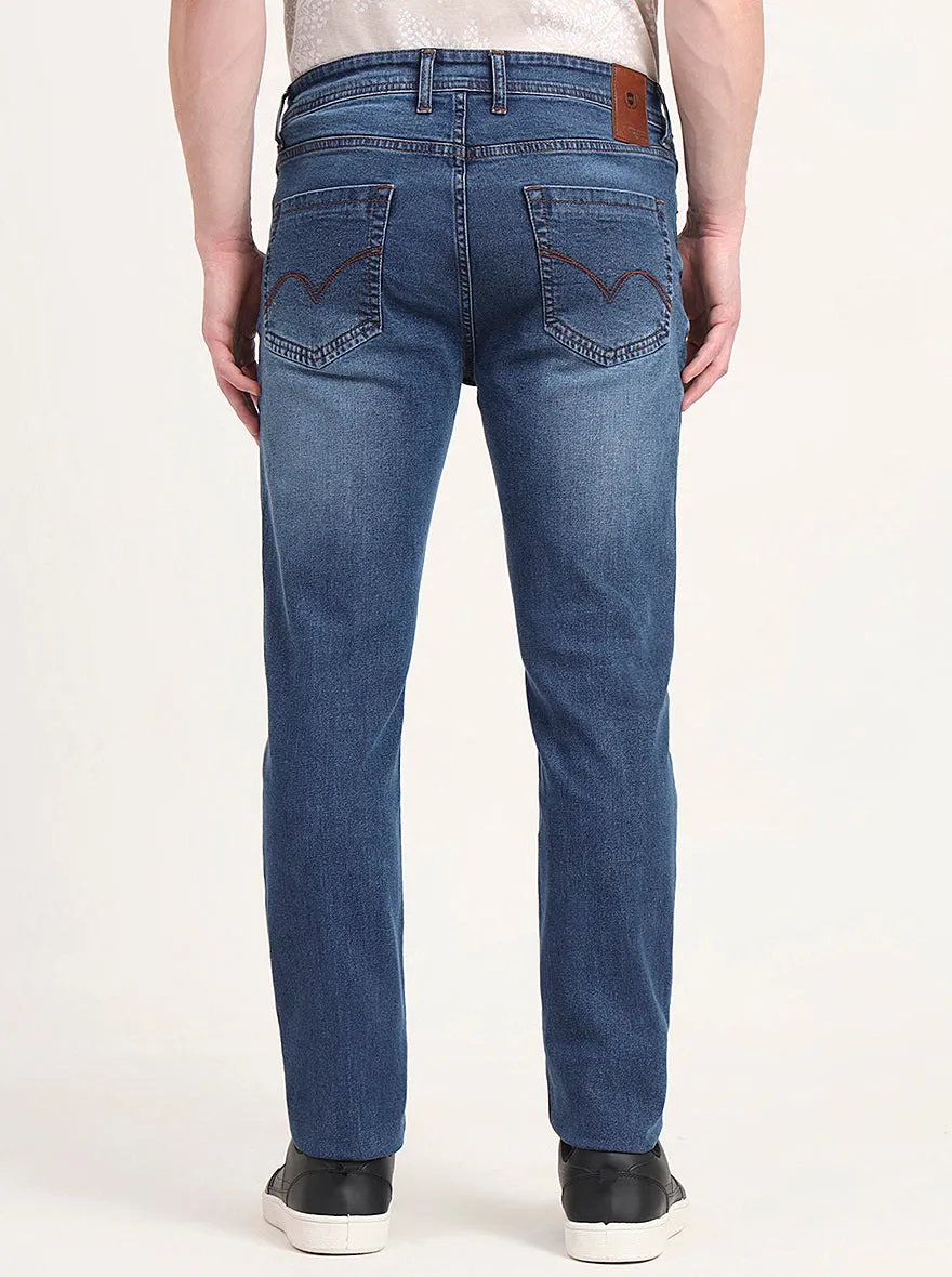 Mid Blue Washed Straight Fit Jeans | JadeBlue
