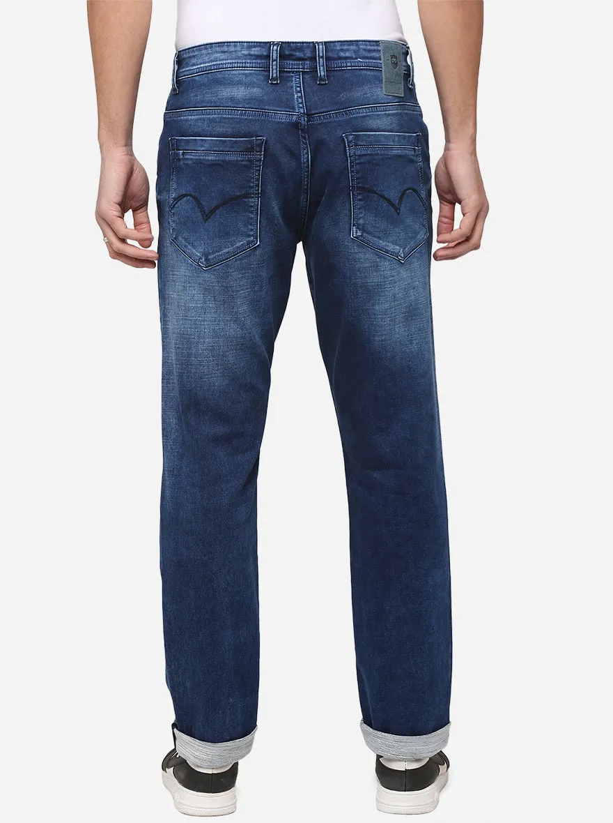 Mid Blue Washed Straight Fit Jeans | JadeBlue