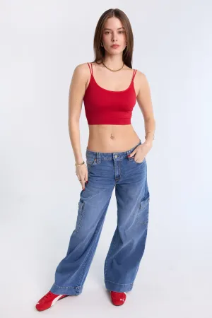 Mid Rise Cargo Wide Leg Jeans