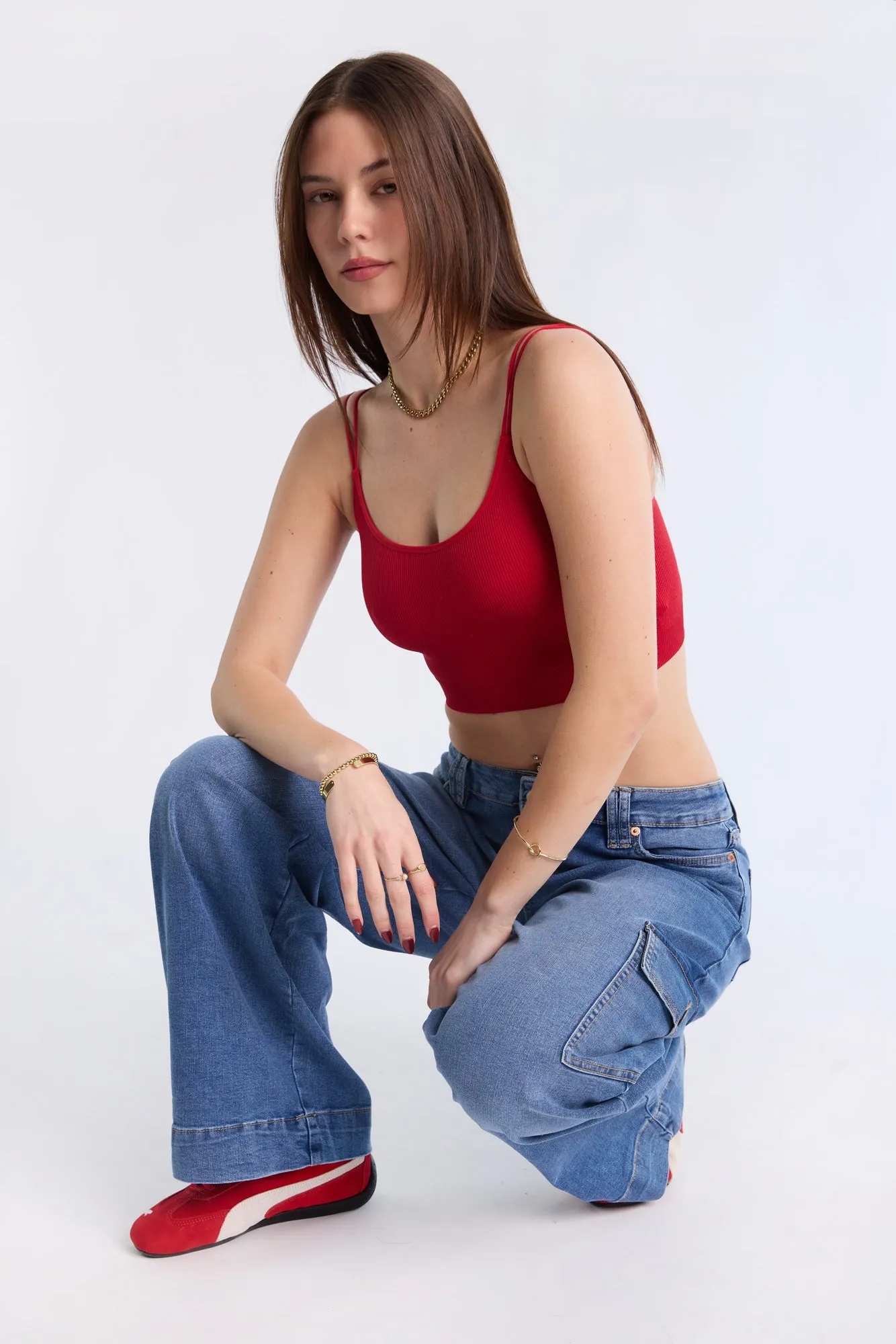 Mid Rise Cargo Wide Leg Jeans