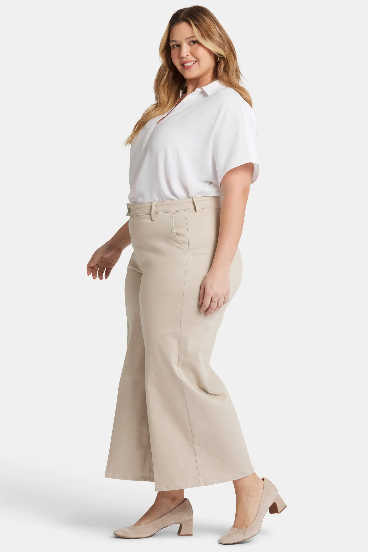 Mona Wide Leg Trouser Ankle Jeans In Plus Size - Feather