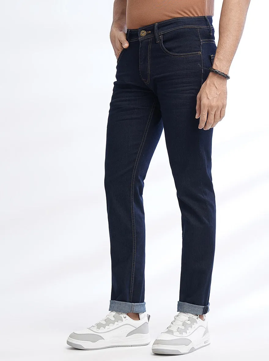 Navy Blue Washed Narrow Fit Jeans | Greenfibre