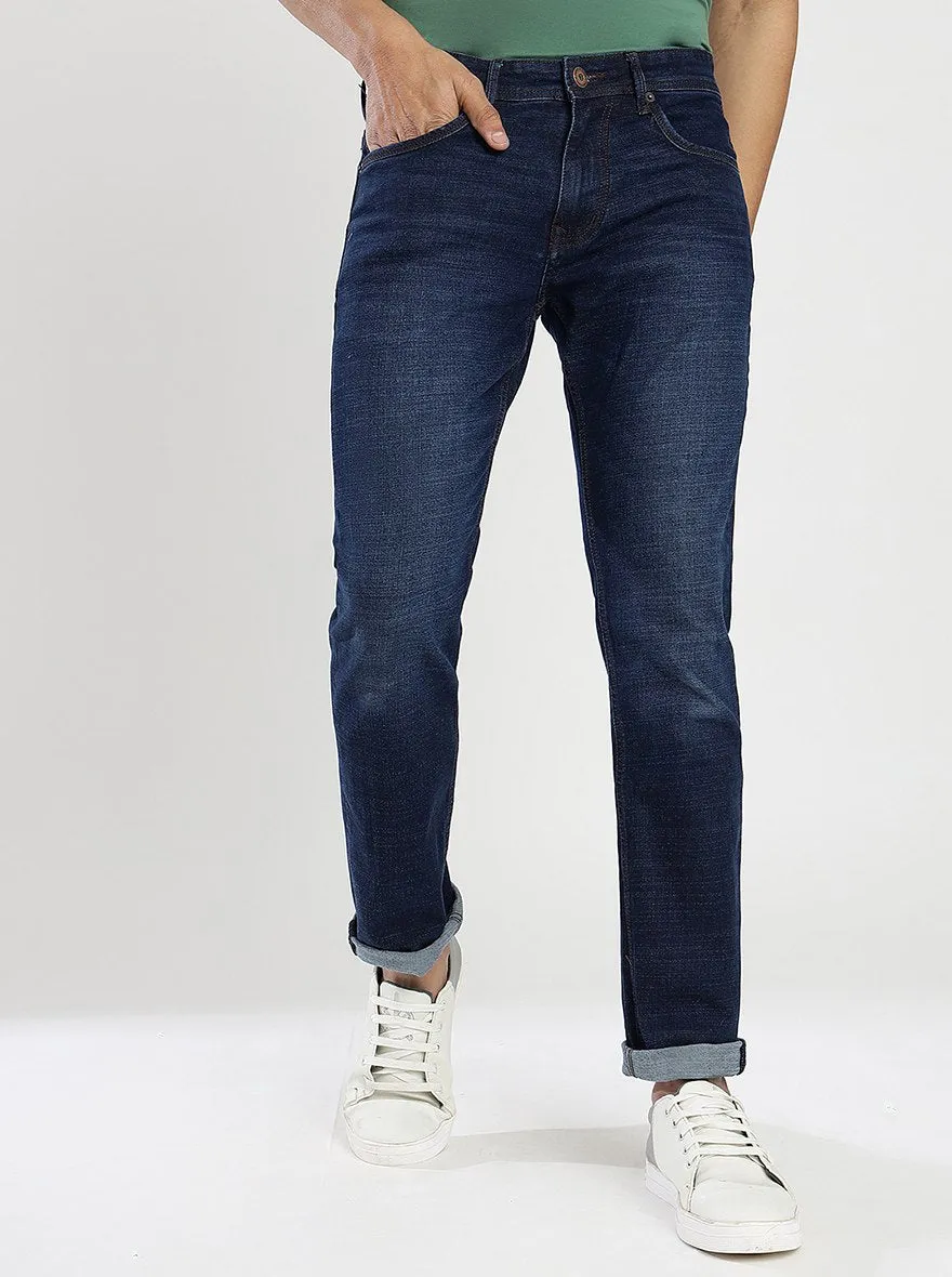 Navy Blue Washed Narrow Fit Jeans | Greenfibre