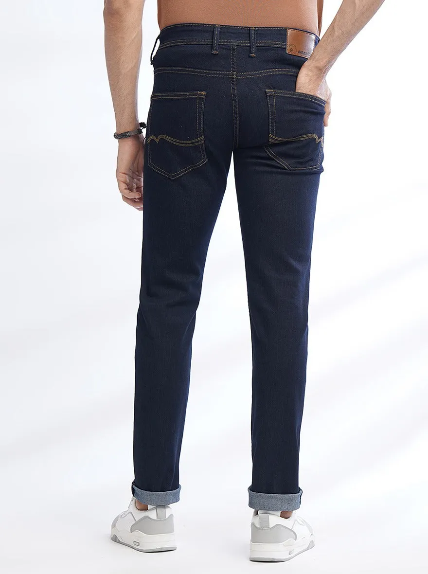 Navy Blue Washed Narrow Fit Jeans | Greenfibre