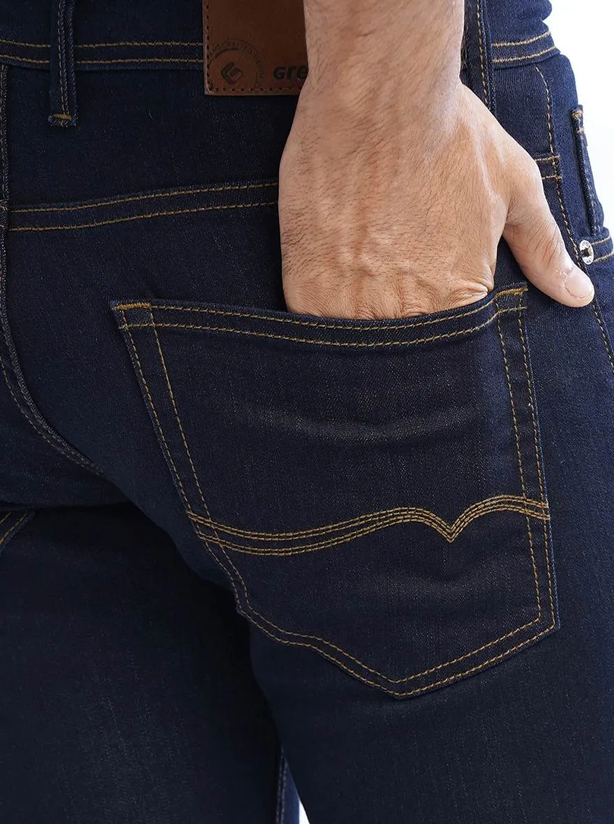 Navy Blue Washed Narrow Fit Jeans | Greenfibre