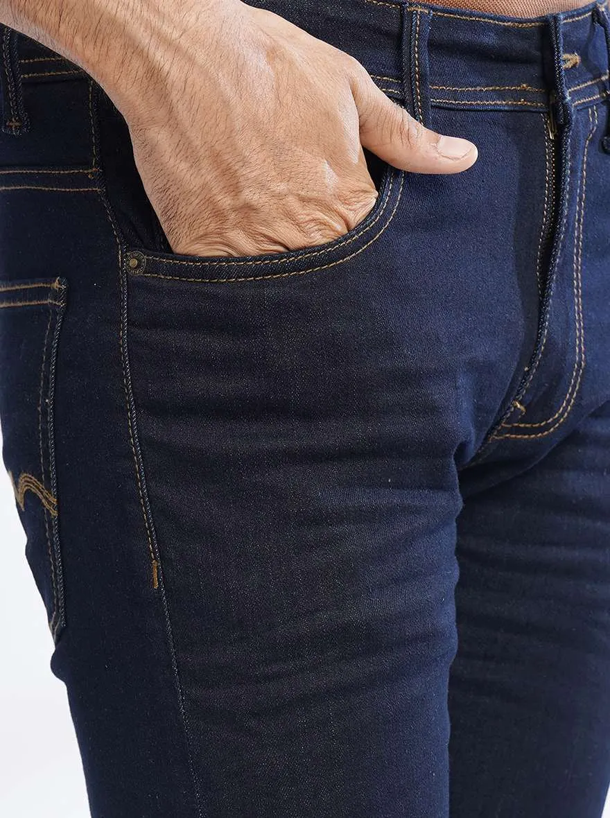 Navy Blue Washed Narrow Fit Jeans | Greenfibre