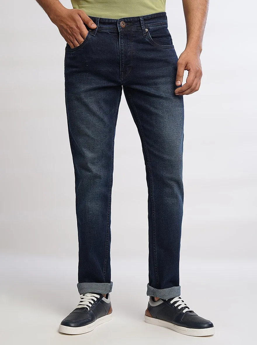Navy Blue Washed Narrow Fit Jeans | Greenfibre