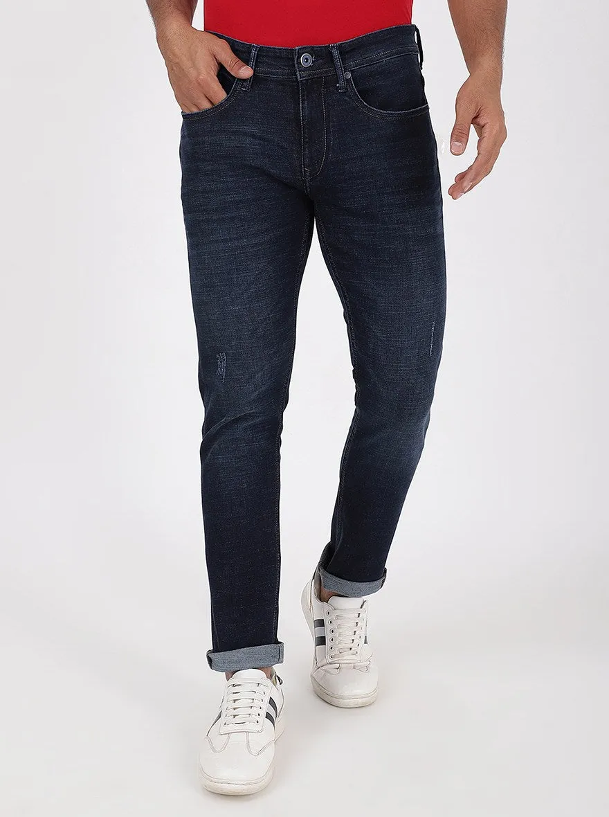 Navy Blue Washed Slim Fit Jeans | JadeBlue