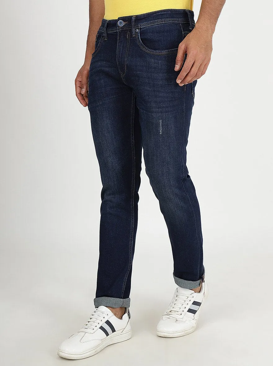 Navy Blue Washed Slim Fit Jeans | JadeBlue