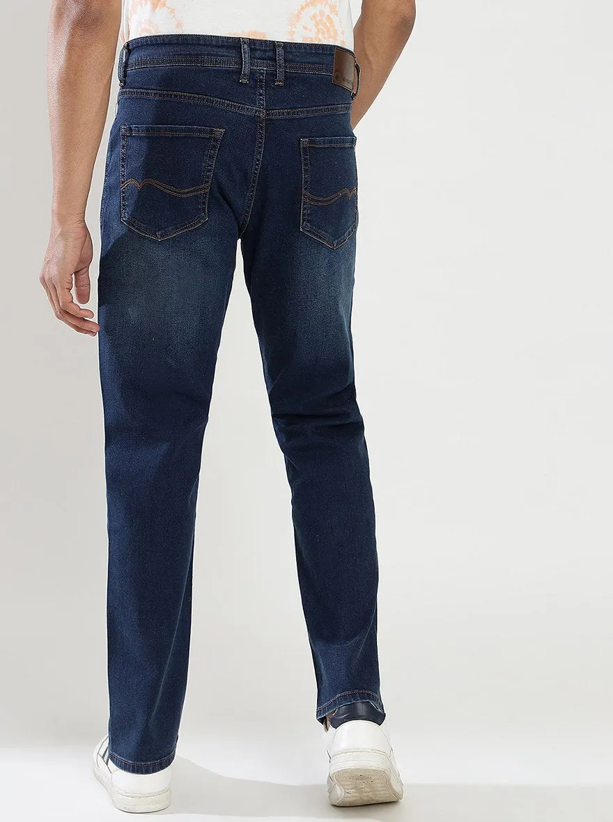 Navy Blue Washed Straight Fit Jeans | Greenfibre