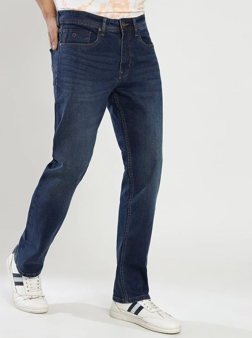 Navy Blue Washed Straight Fit Jeans | Greenfibre