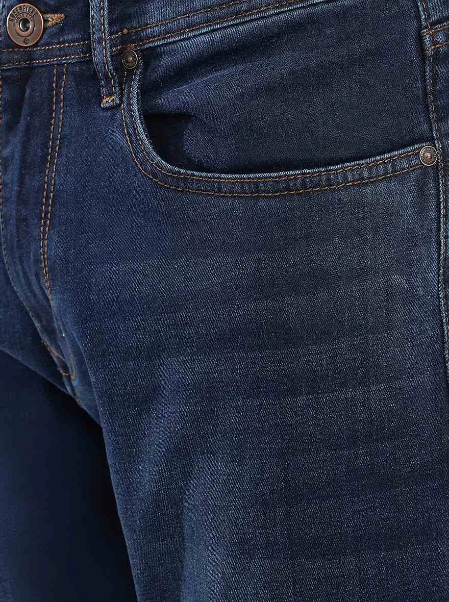 Navy Blue Washed Straight Fit Jeans | Greenfibre