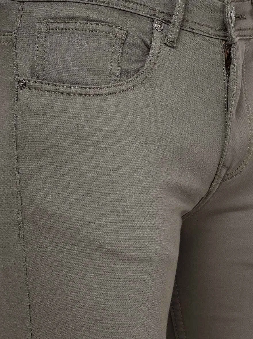 Olive Green Solid Narrow Fit Jeans | Greenfibre