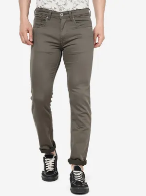 Olive Green Solid Narrow Fit Jeans | Greenfibre