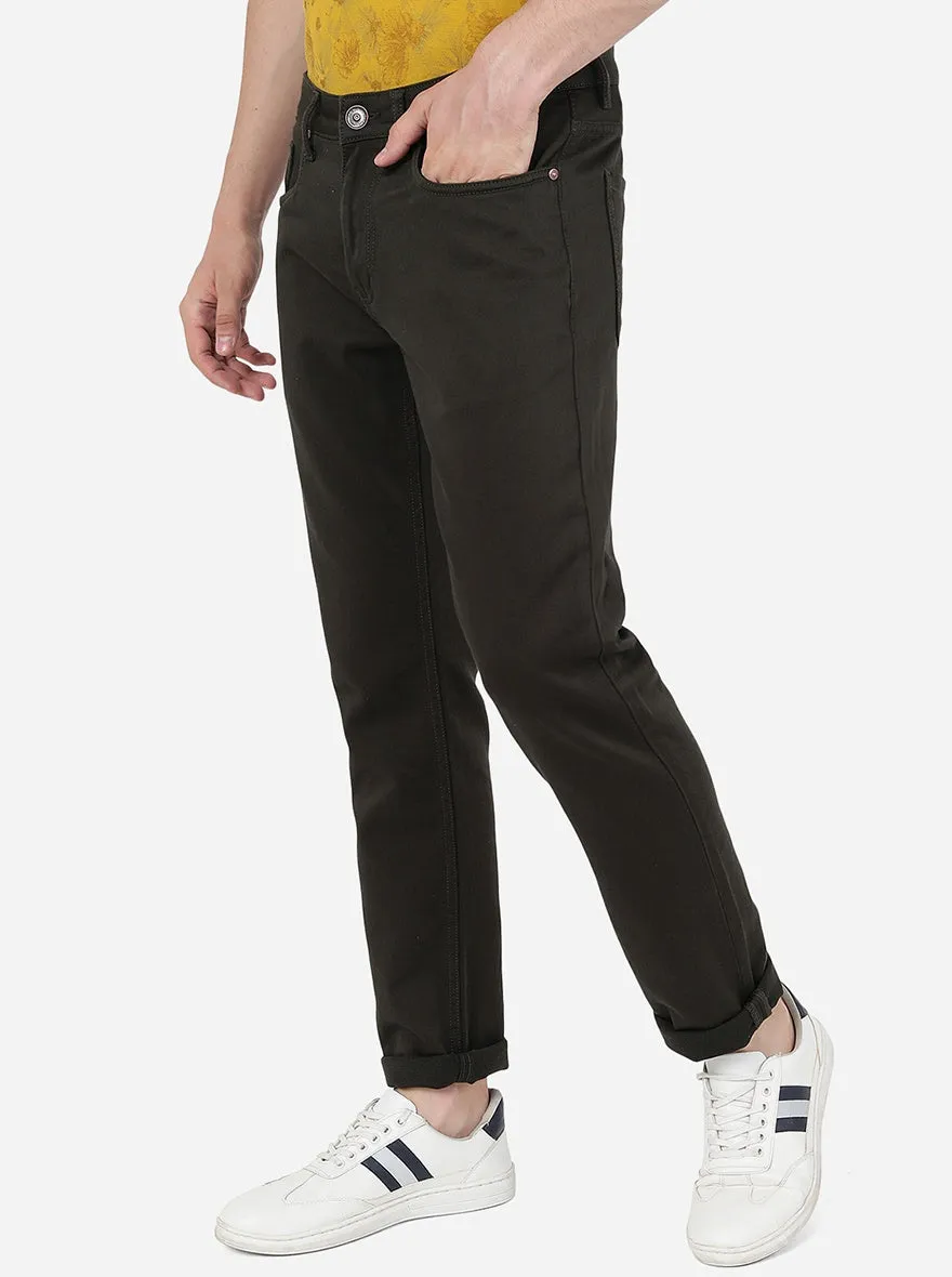 Olive Green Washed Slim Fit Jeans | JadeBlue