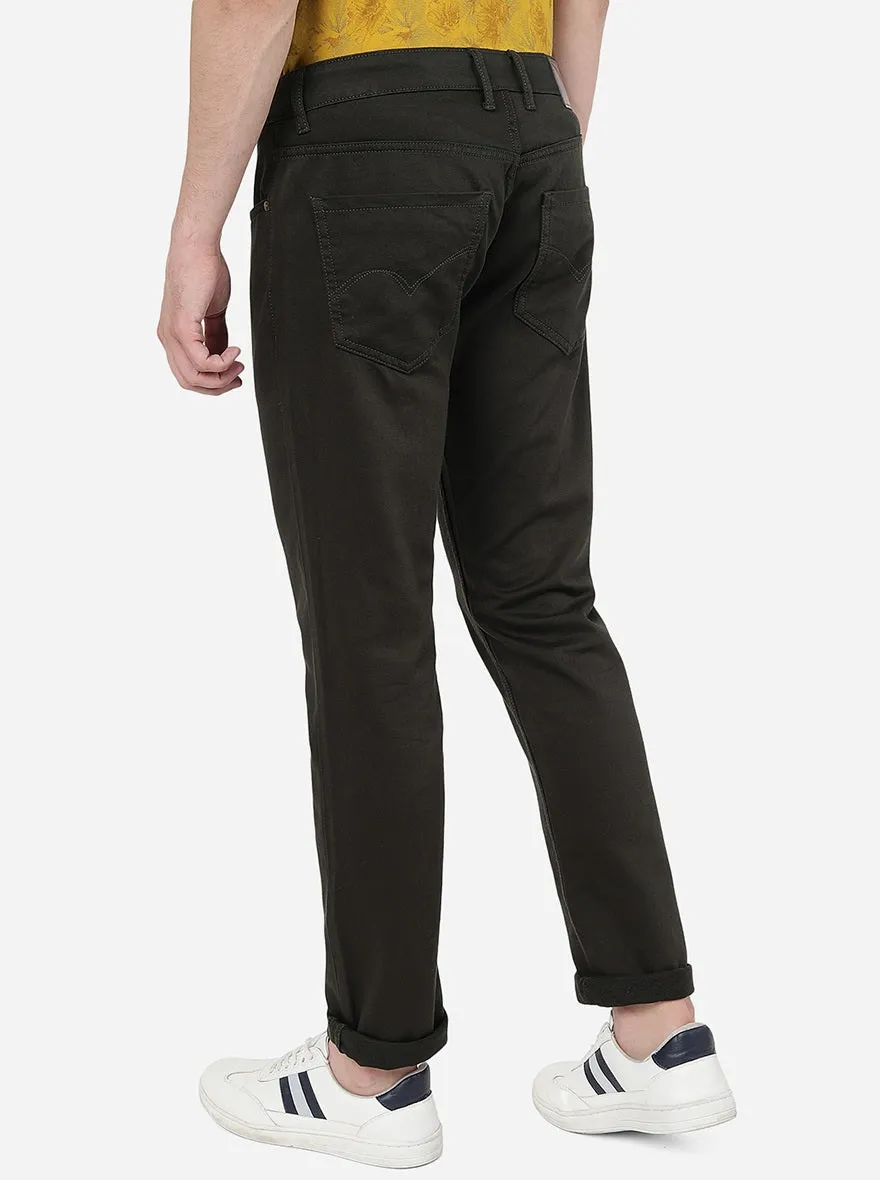Olive Green Washed Slim Fit Jeans | JadeBlue