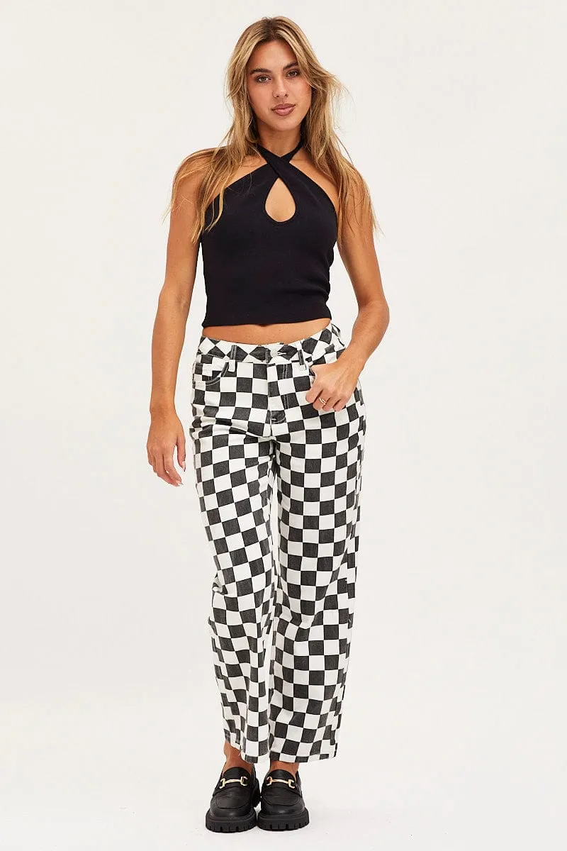 Print Straight Denim Jeans High Rise