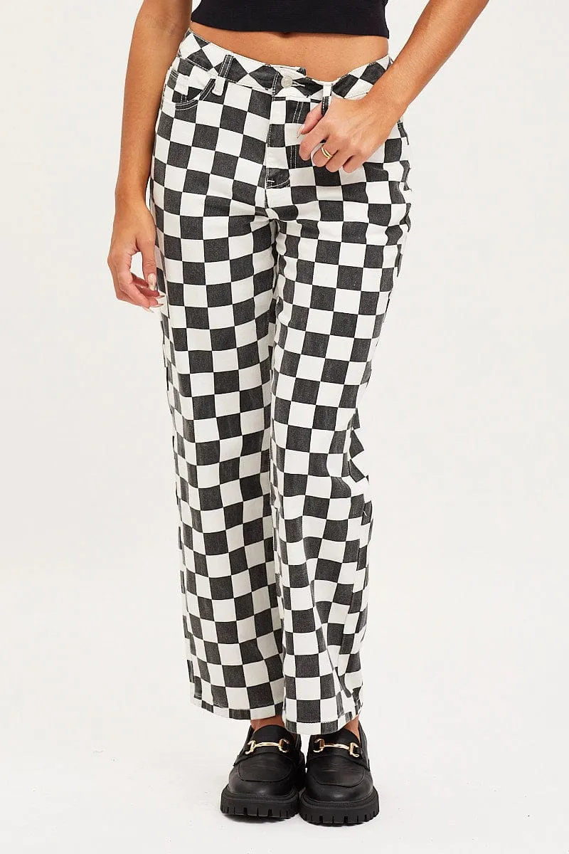 Print Straight Denim Jeans High Rise