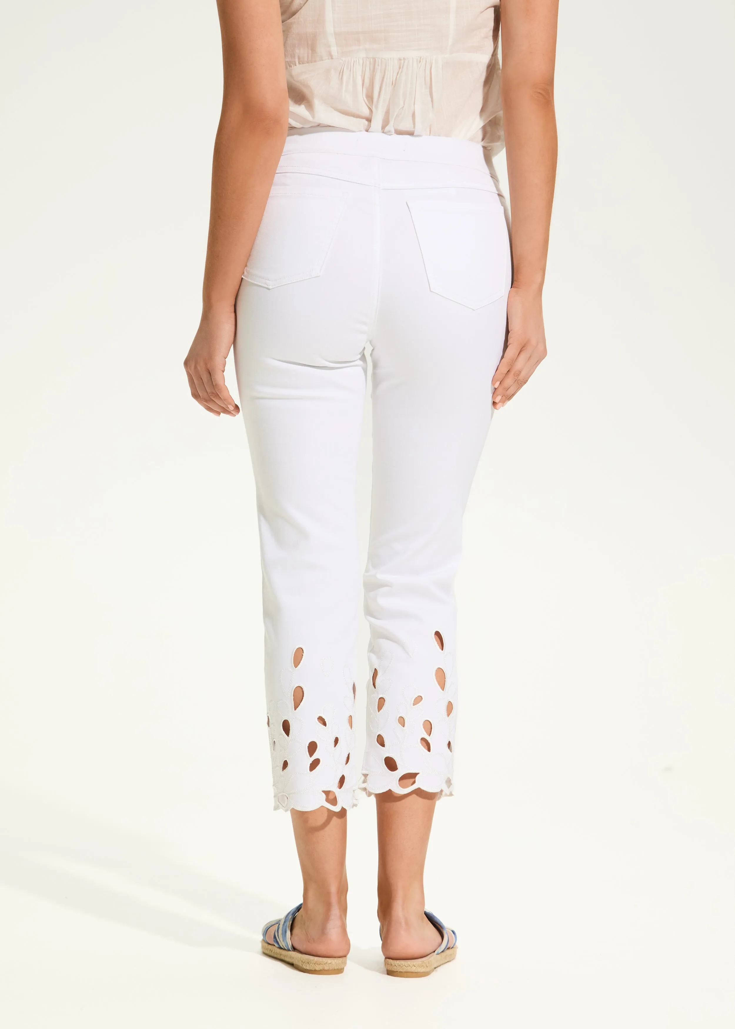 Pull-On Straight Crop Denim, White