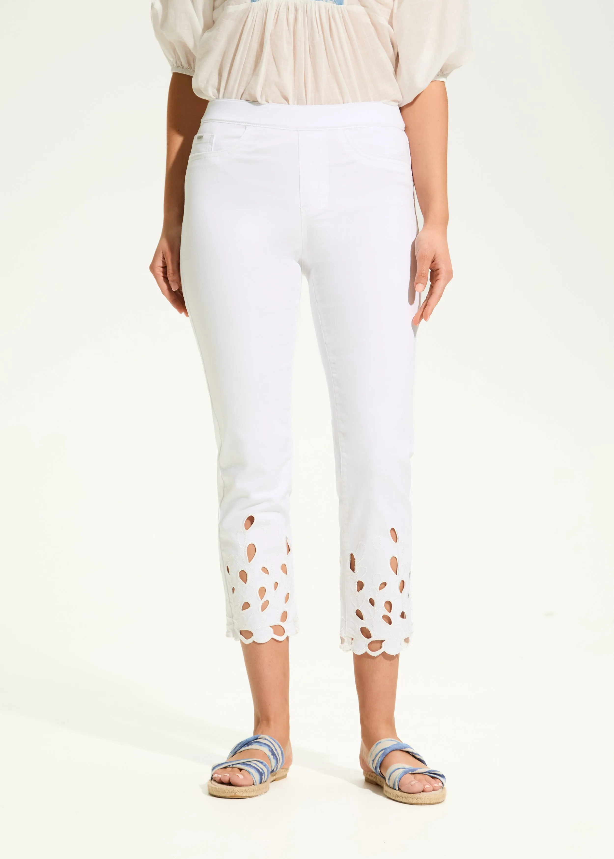 Pull-On Straight Crop Denim, White