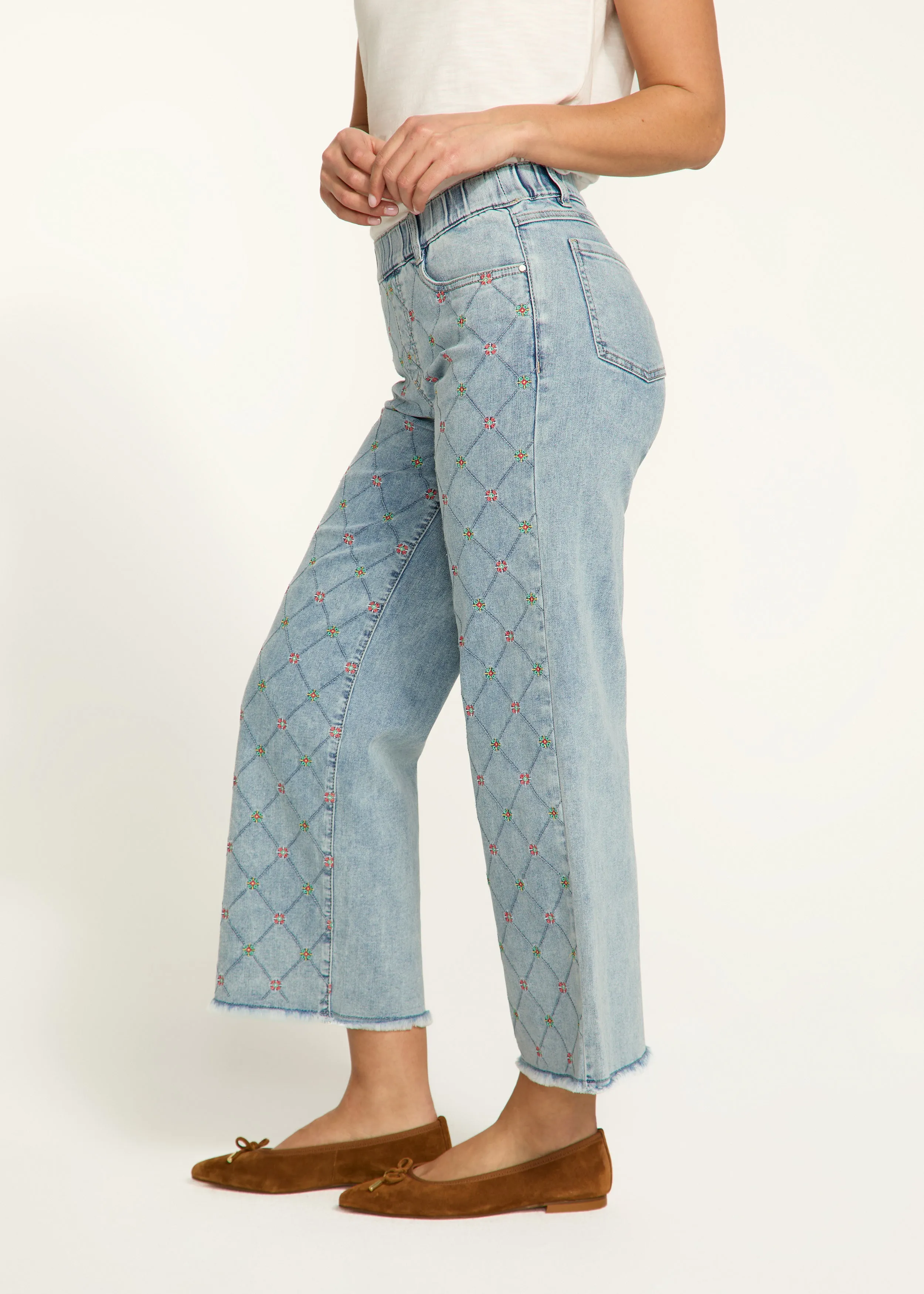 Pull-On Wide Crop Denim, Light Med