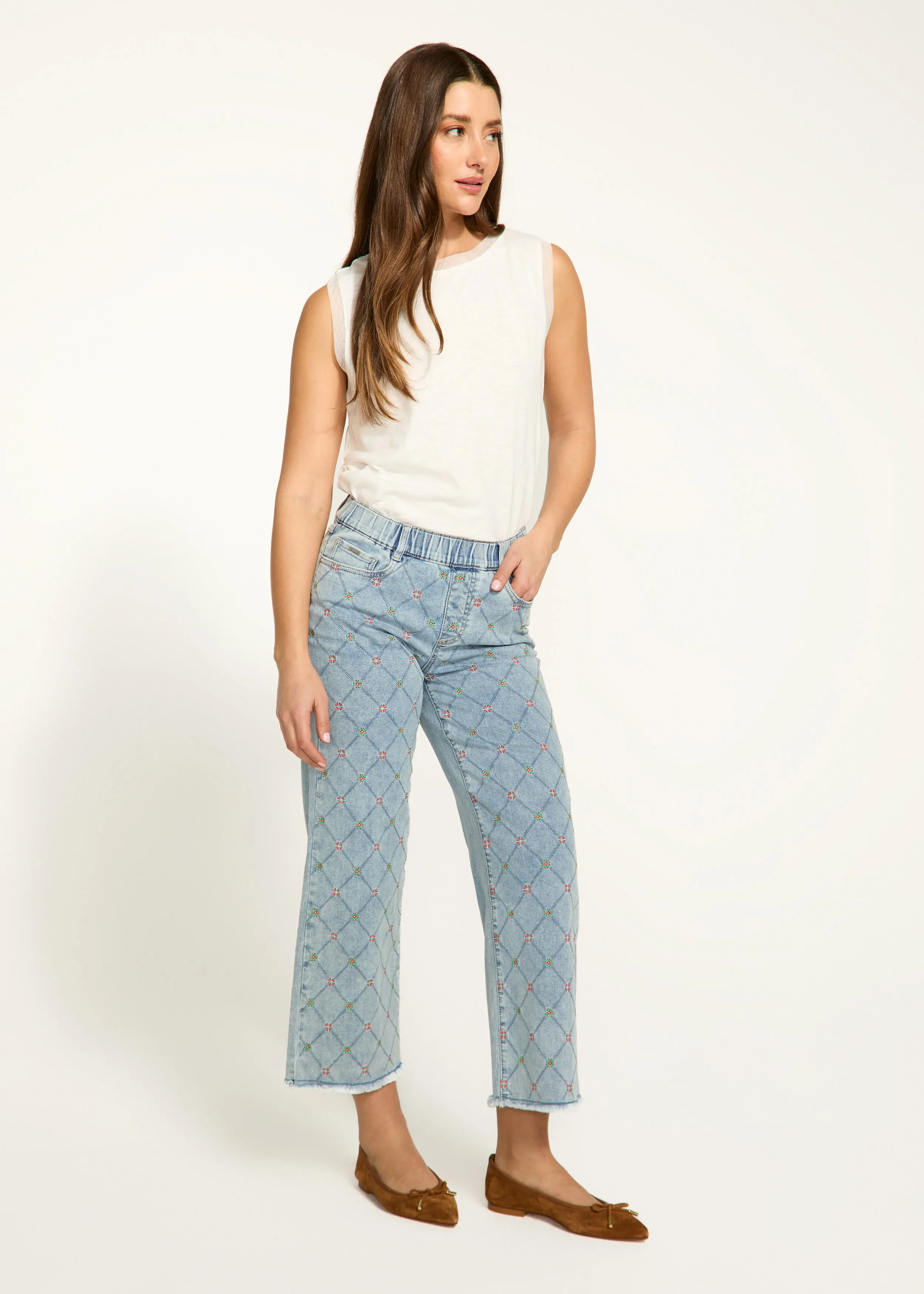 Pull-On Wide Crop Denim, Light Med