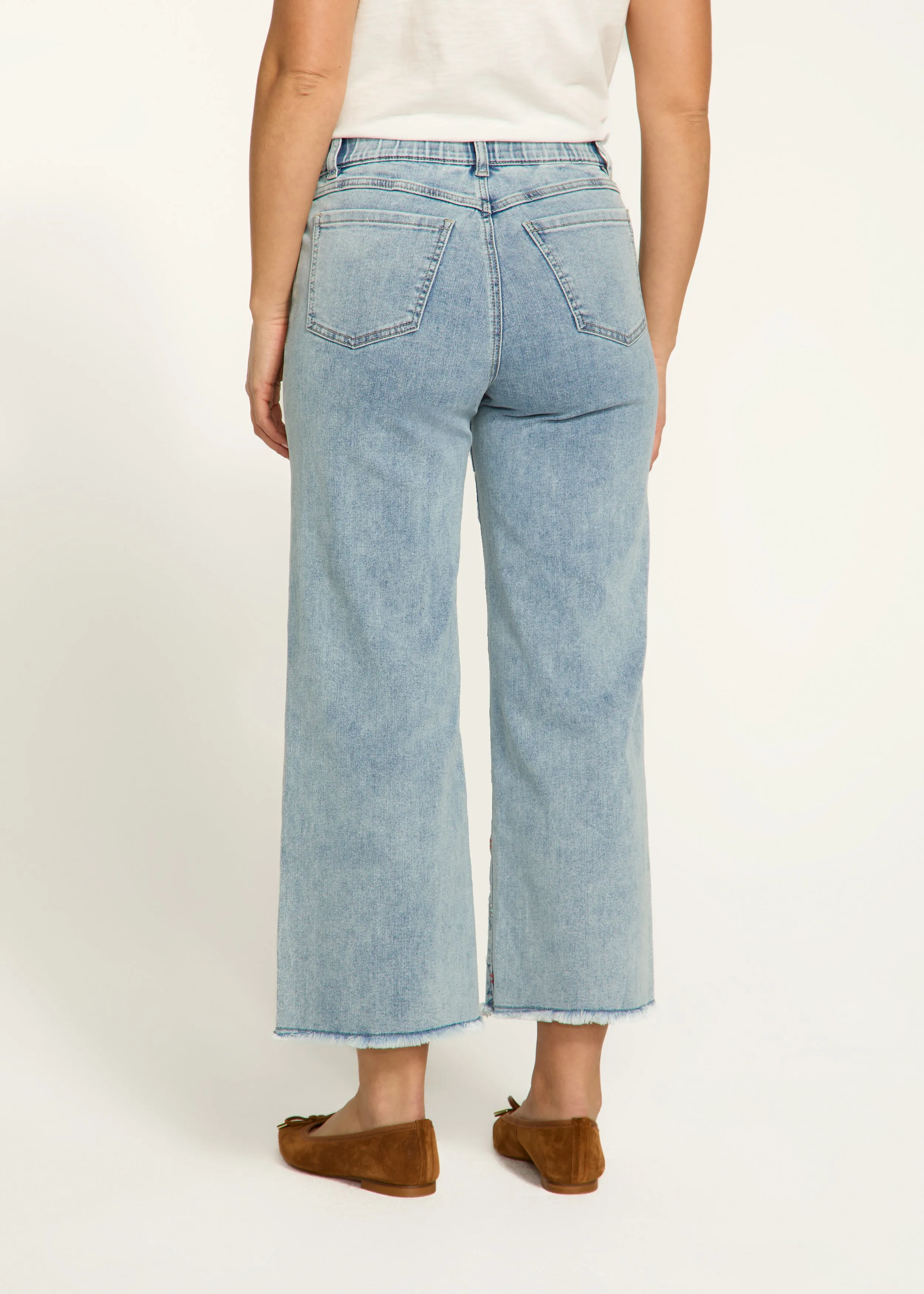 Pull-On Wide Crop Denim, Light Med